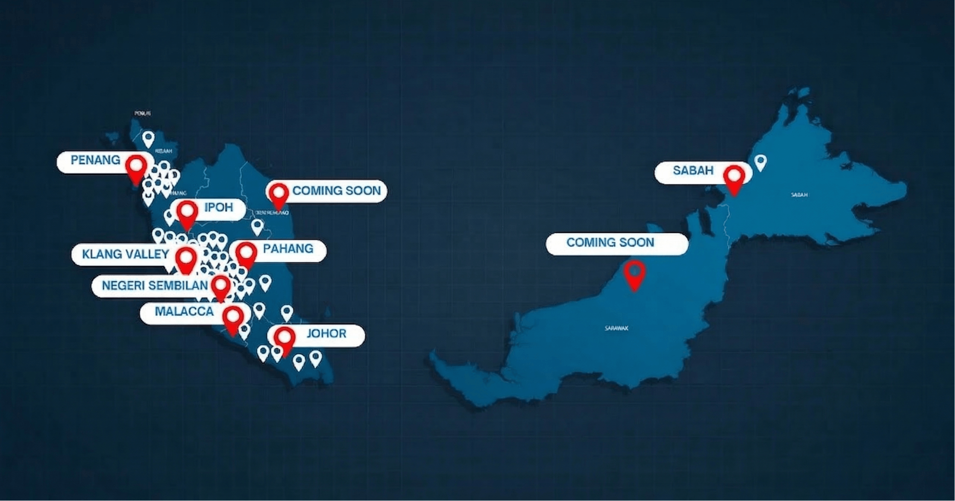 Map showing iBilik properties across Malaysia